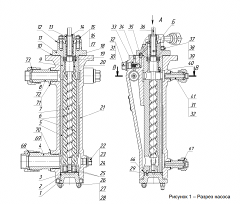 Насос А1 3В 0,25/25-0,4/25Б в разрезе