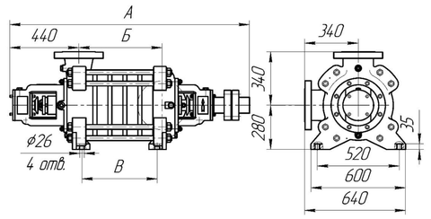 Габаритные и присоединительные размеры насоса 105-441